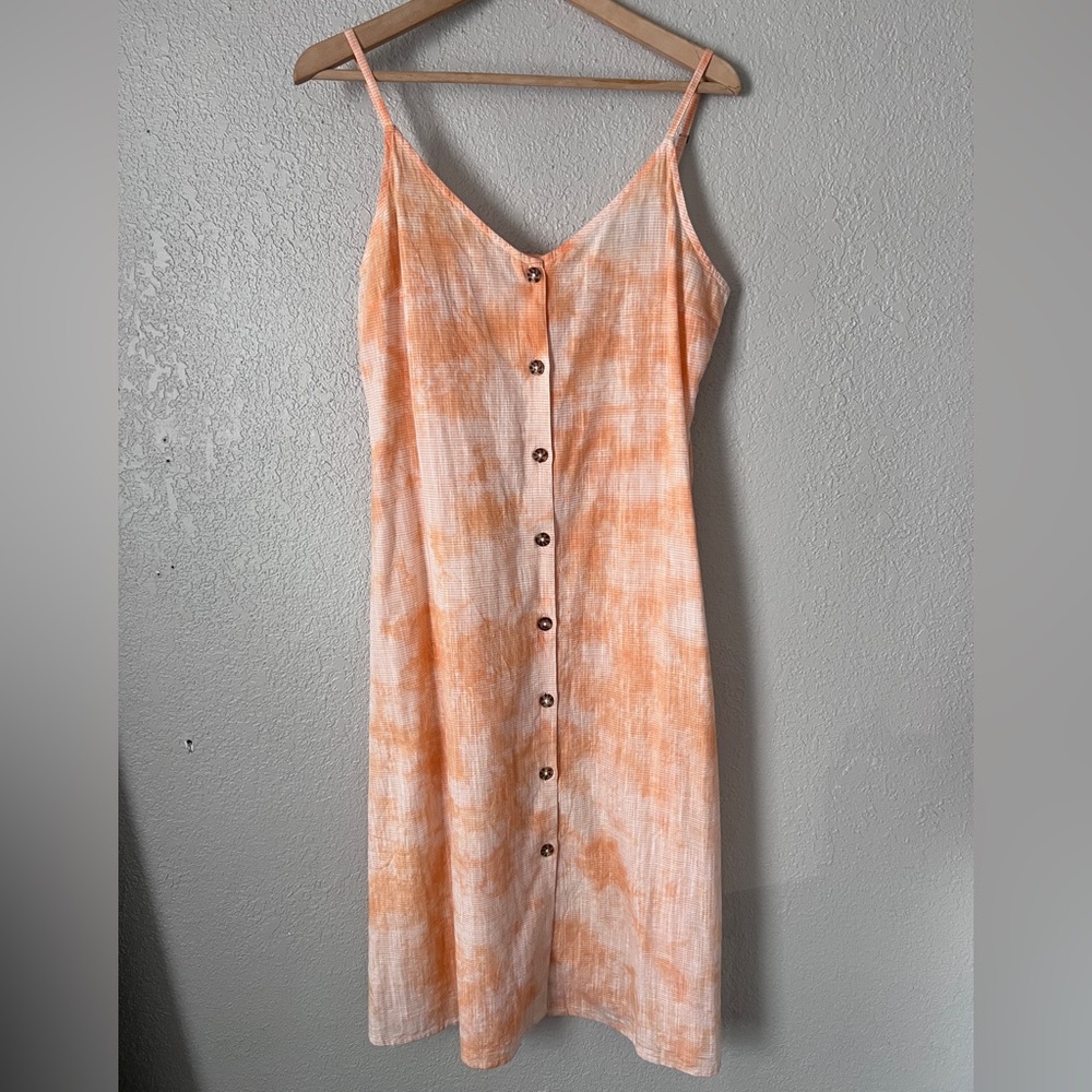 Roxy Peach Tie-Dye Button-Front Midi Dress